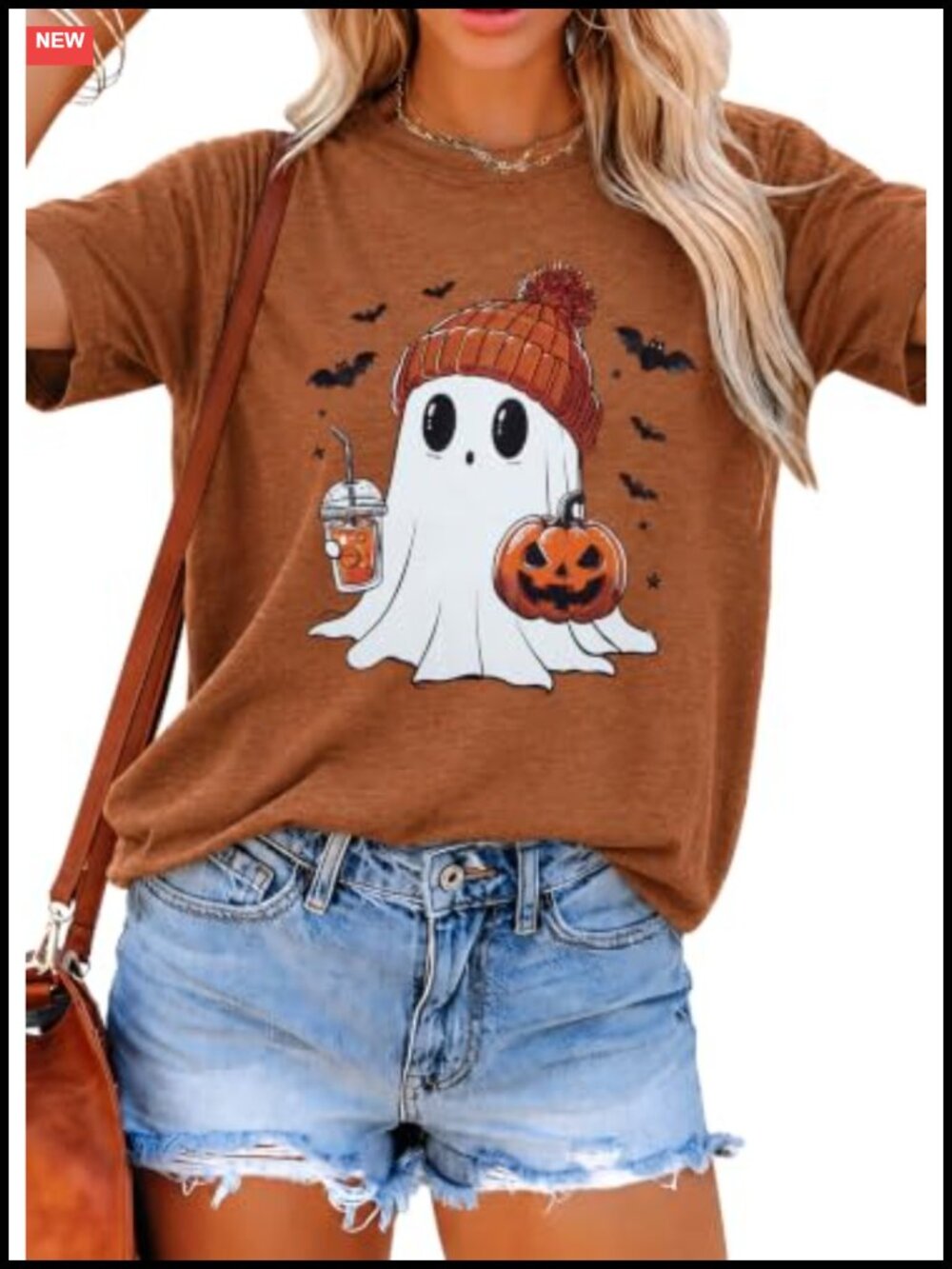 Halloween Ghost Coffee T-Shirt Women Short Sleeve Crew Neck Cotton Blend